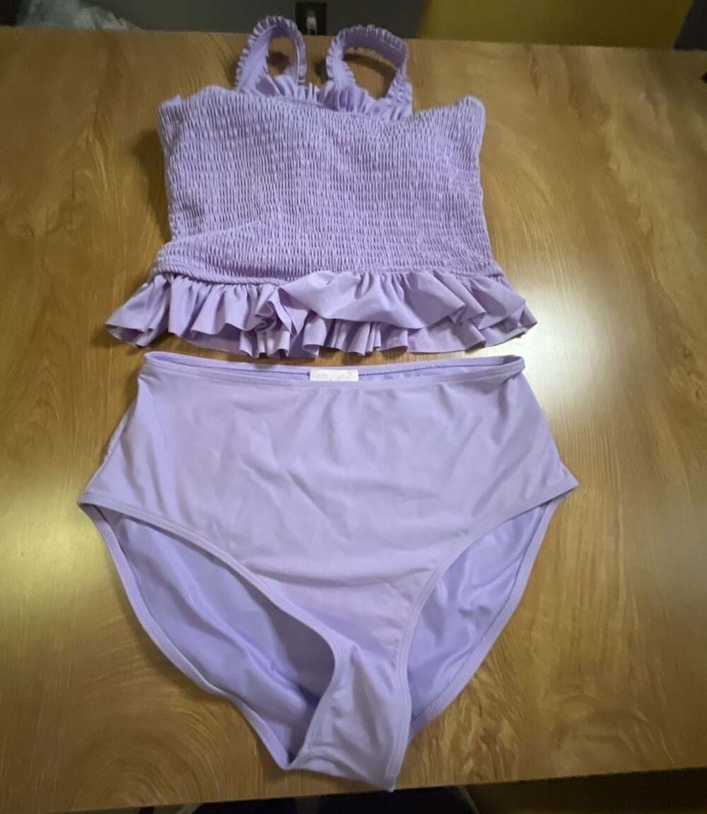 Pink Lily Purple Smocked Ruffle Two-Piece Swimsuit Tankini Set
